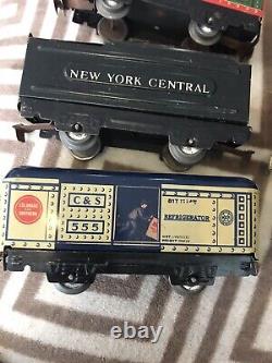 1939 Marx Wind Up Tin Litho O Train Set 897 Engine 5 Cars New York Central Track