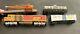 4 Piece Vintage Ho Train Santa Fe Engine-flat Car With Crane-texaco Tank-weathered