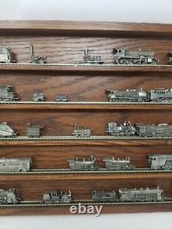 53 FRANKLIN MINT PEWTER TRAIN Railroad Locomotive Cars & 2 Hanging Display Cases