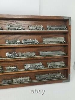 53 FRANKLIN MINT PEWTER TRAIN Railroad Locomotive Cars & 2 Hanging Display Cases