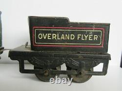 Antique Cast Iron Hafner Overland Flyer Engine Wind Up Train Toy Set with Cars