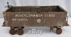 Antique Folk Art Hand Made Pennsylvania Train Locomotive Coal Car Cow Car Ore