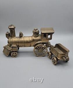 Brass Floor Toy Train 187 Golden Color Locomotive & Coal Car 11.5L 5T Vintage