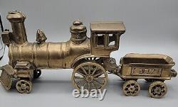 Brass Floor Toy Train 187 Golden Color Locomotive & Coal Car 11.5L 5T Vintage