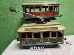 Carette O gauge prewar toy train tin trolley and trailer car powered catenary