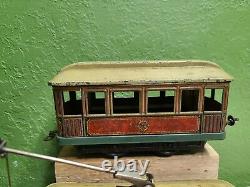 Carette O gauge prewar toy train tin trolley and trailer car powered catenary