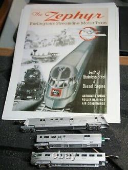 Con-Cor Burlington Pioneer Zephyr Train Post WWII 3 car set N scale