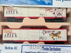 Corkey's Train HO Carnival TrainSet 401 FM Loco+Cars+6 Figures+24x36 Background