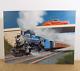 Dan Reed Original Oil Painting On Board Classic Car & Locomotive Train Buick