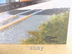 Dan Reed Original Oil Painting on Board Classic Car & Locomotive Train Buick