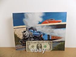 Dan Reed Original Oil Painting on Board Classic Car & Locomotive Train Buick