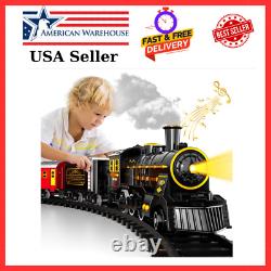 Electric Train Set with Steam Engine Locomotive, Carriages, Cars and Tracks, Tra