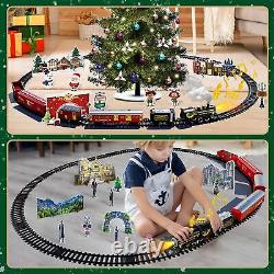 Electric Train Set with Steam Engine Locomotive, Carriages, Cars and Tracks, Tra