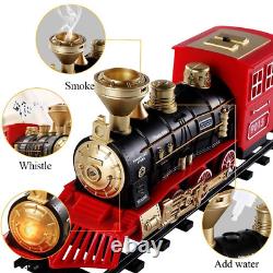 Electric Train Set with Steam Locomotive, Cars, and Railway Tracks