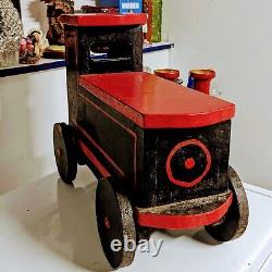 FOLK ART WOOD Train, Home made 22 inch Locomotive Train Single Car wood