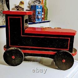 FOLK ART WOOD Train, Home made 22 inch Locomotive Train Single Car wood