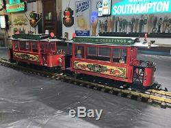 G Scale LGB 2036 Season's Greetings Powered (2)-Car Trolley Train Christmas