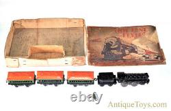 Girard Joyline Flyer Litho Windup Cast Iron Locomotive #357 Coach Train Cars Box