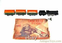 Girard Joyline Flyer Litho Windup Cast Iron Locomotive #357 Coach Train Cars Box