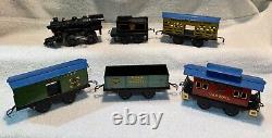 Hafner Overland Flyer Freight Train Set Wind-Up Engine with5 Tin Litho Cars