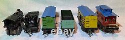 Hafner Overland Flyer Freight Train Set Wind-Up Engine with5 Tin Litho Cars