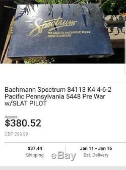Ho Train. Bachmann Spectrum, # 84113, K4 4-6-2, Pre war with slat car