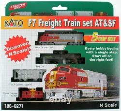 KATO 1066271 N Scale ATSF F7A LOCOMOTIVE & 4 CARS Freight Train Set 106-6271