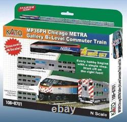 KATO 1068701 N Chicago Metra MP36PH LOCO & 3 Bi-Level CARS Train Set 106-8701