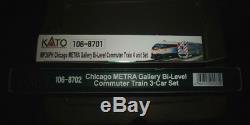 Kato MP36PH Chicago Metra Gallery Bi-Level Commuter Train +1068702 3-Car set NIB