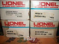 LIONEL O SCALE and 027 GAUGE AMTRAK 6-8868 THRU 6-8870 TRAIN CARS SET OF 4