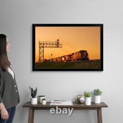 Locomotives Pulling Rail Hopper Cars Black Framed Wall Art Print, Train Home
