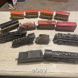 Lot Of 14 O Gauge Pre War Train Cars And Locomotives. Collectible Trains