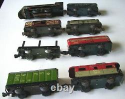 MARX O Scale 494 Locomotive & 7 Tin Train Cars Tender, Cattle Car, Hopper +