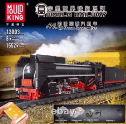 MOULD KING 12003 + 12003CX QJ Steam Train Locomotive with Extension Car Set MOC