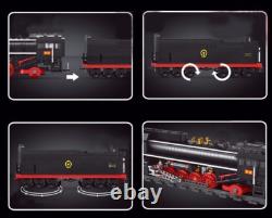MOULD KING 12003 + 12003CX QJ Steam Train Locomotive with Extension Car Set MOC