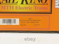 MTH 30-2163 MTA 2 Car Subway Non Powered Silver Car #4600 &4601 LN