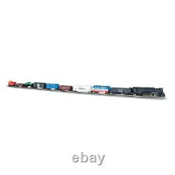 N Scale 68-Piece Electric Train Set with 4-8-4 Locomotive, Freight Cars, and Tra