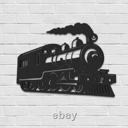 Outdoor Train Steam Locomotive Wall Art Black PVC Railroad Decor Train Car