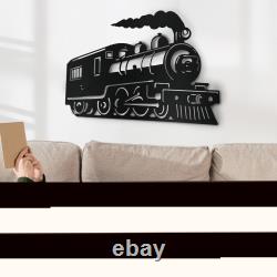 Outdoor Train Steam Locomotive Wall Art Black PVC Railroad Decor Train Car