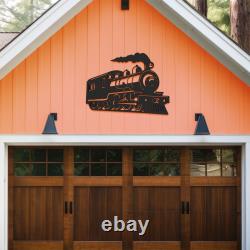 Outdoor Train Steam Locomotive Wall Art Black PVC Railroad Decor Train Car