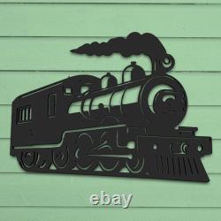 Outdoor Train Steam Locomotive Wall Art Black PVC Railroad Decor Train Car