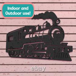 Outdoor Train Steam Locomotive Wall Art Black PVC Railroad Decor Train Car