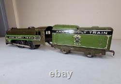Prewar Marx Army Supply Train #500 Locomotive & Tender, Radio Car, Official Car