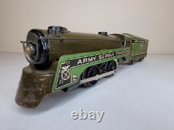 Prewar Marx Army Supply Train #500 Locomotive & Tender, Radio Car, Official Car
