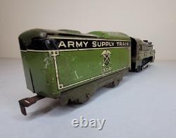 Prewar Marx Army Supply Train #500 Locomotive & Tender, Radio Car, Official Car