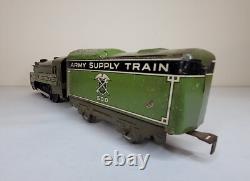 Prewar Marx Army Supply Train #500 Locomotive & Tender, Radio Car, Official Car