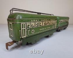 Prewar Marx Army Supply Train #500 Locomotive & Tender, Radio Car, Official Car
