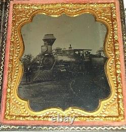 RARE 6th. P. Tintype Locomotive Railroad Train, Coal Car, RR conductor, workers
