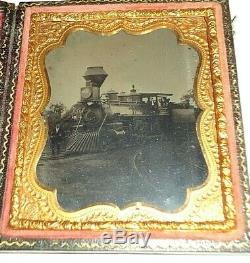 RARE 6th. P. Tintype Locomotive Railroad Train, Coal Car, RR conductor, workers