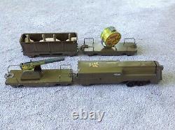 Rare Marx prewar ARMY Floor Train 4-Car Metal Wood Wheels 1940 wyandotte marx